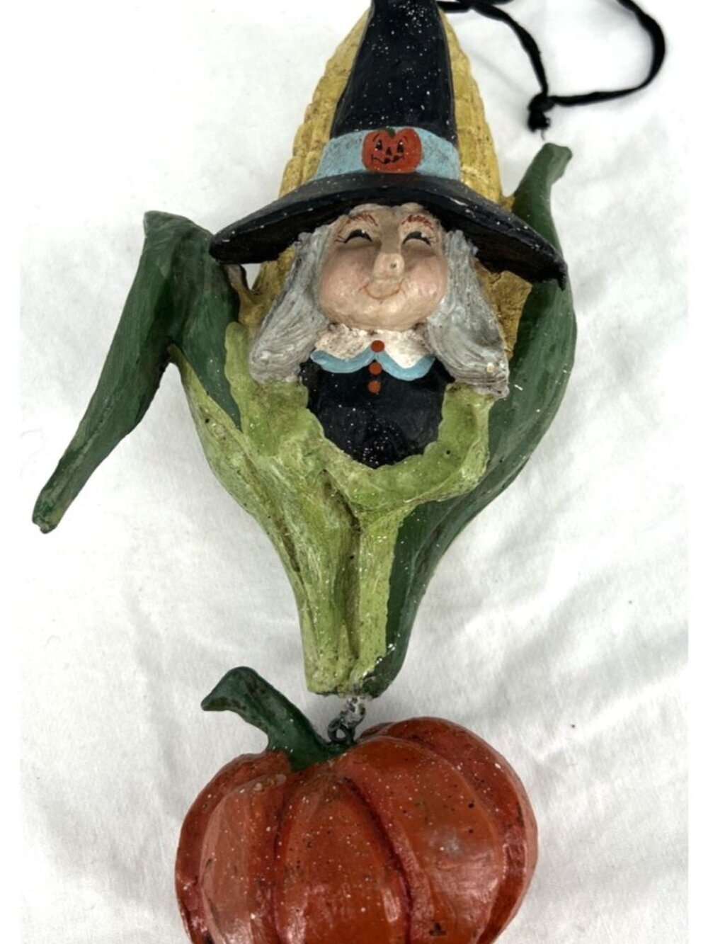 House of Hatten Halloween Witch Pumpkin Corn Cob Fall Ornament 10.5"